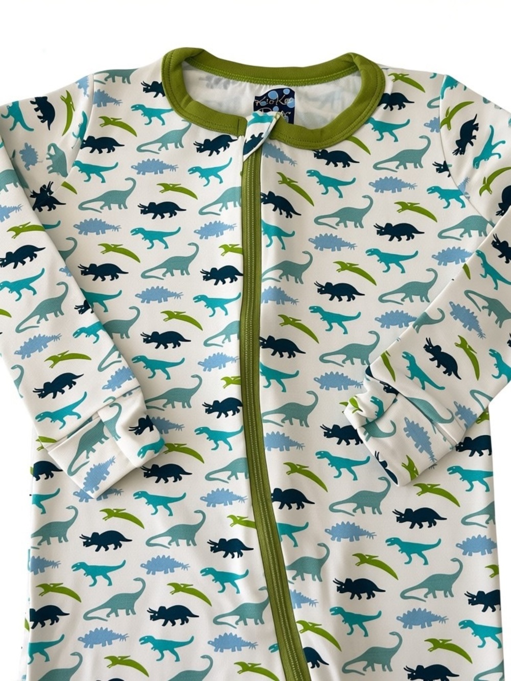 NWT Kickee Pants Bamboo White Green Blue Dinosaur Print Zipper Footed Pajamas - Picture 4 of 4